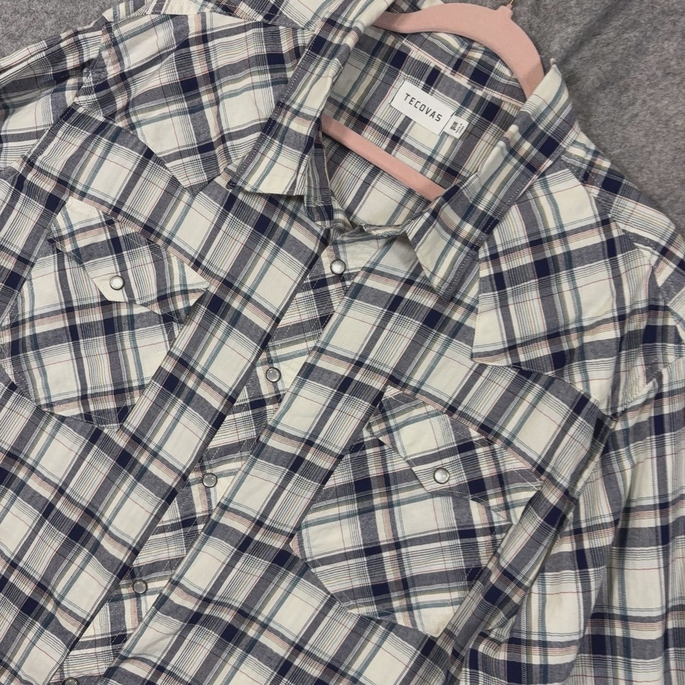 Tecovas Pearl Snap Western Shirt Mens XXL Blue Multicolor Plaid Lightweight